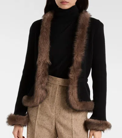 Valentino Shearling-trimmed Cashmere Jacket In Black