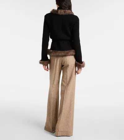 Valentino Shearling-trimmed Cashmere Jacket In Black