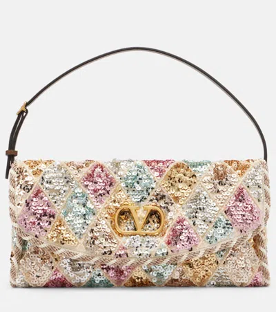 Valentino Vain Small Diamond Sequin-embroidered Shoulder Bag In Multi