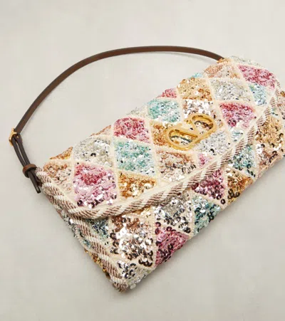 Valentino Vain Small Diamond Sequin-embroidered Shoulder Bag In Multi
