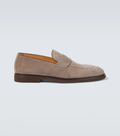 Brunello Cucinelli Suede Penny Loafers In Brown