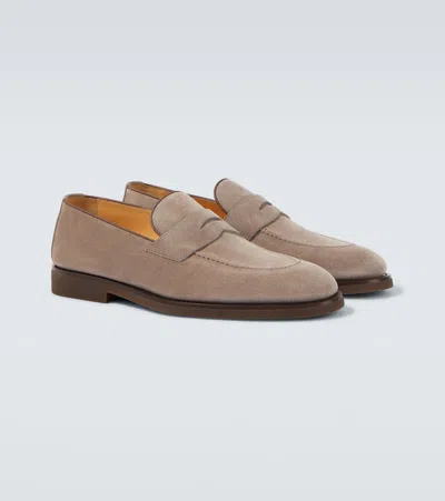 Brunello Cucinelli Suede Penny Loafers In Brown