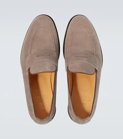 Brunello Cucinelli Suede Penny Loafers In Brown