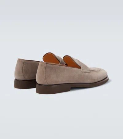 Brunello Cucinelli Suede Penny Loafers In Brown