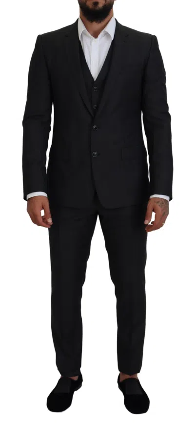 Dolce & Gabbana Gray Martini 3 Piece Slim Fit Men's Suit In Black