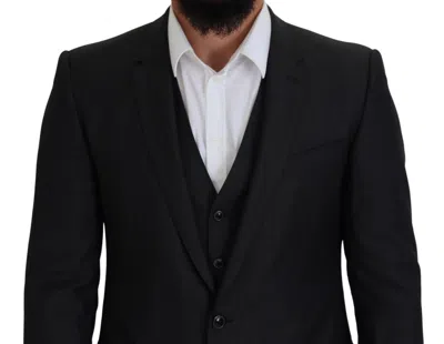 Dolce & Gabbana Gray Martini 3 Piece Slim Fit Men's Suit In Black