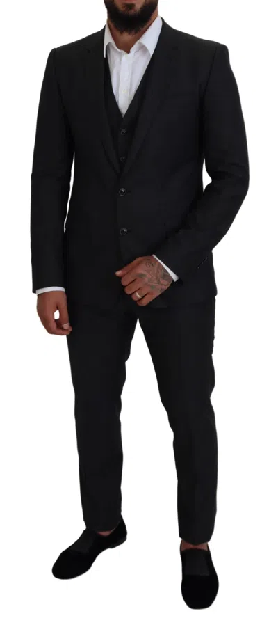 Dolce & Gabbana Gray Martini 3 Piece Slim Fit Men's Suit In Black