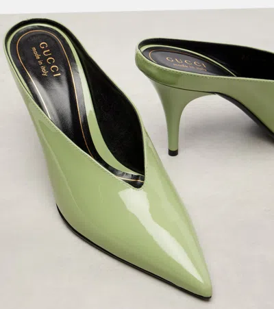 Gucci 97 85 Patent Leather Mules In Green