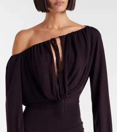 Aya Muse Sola Asymmetric Draped Silk-blend Minidress In Brown