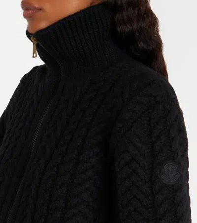 Moncler Cable-knit Wool-blend Cardigan In Black