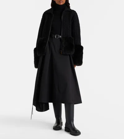 Moncler Cable-knit Wool-blend Cardigan In Black