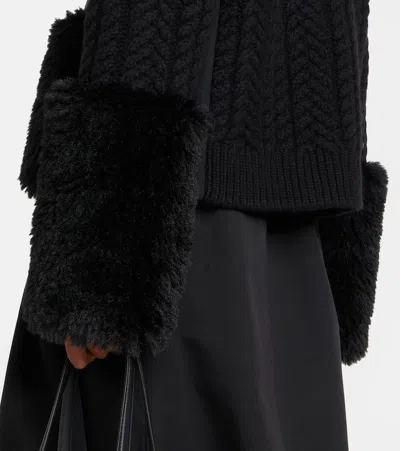 Moncler Cable-knit Wool-blend Cardigan In Black