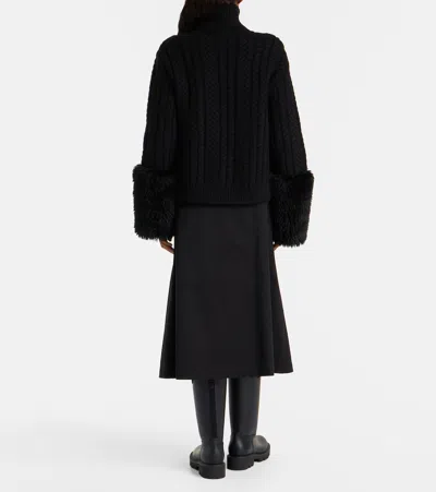 Moncler Cable-knit Wool-blend Cardigan In Black