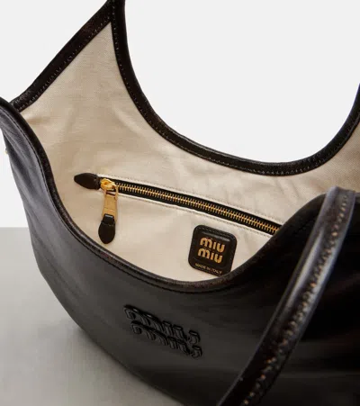 Miu Miu Womens Nero Ivy Soft Leather Shoulder Bag In Brown