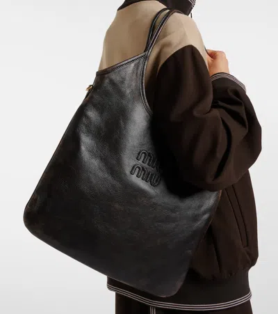 Miu Miu Womens Nero Ivy Soft Leather Shoulder Bag In Brown