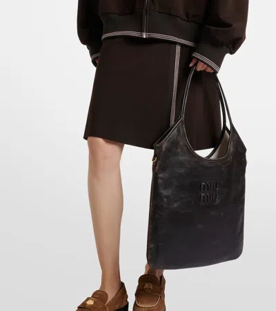 Miu Miu Womens Nero Ivy Soft Leather Shoulder Bag In Brown