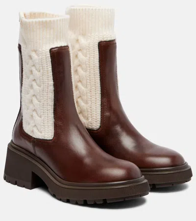 Jimmy Choo Tamia 70 Cable-knit Wool And Leather Chelsea Boots In Brown