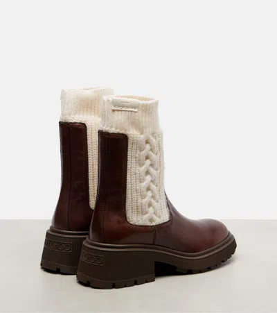 Jimmy Choo Tamia 70 Cable-knit Wool And Leather Chelsea Boots In Brown
