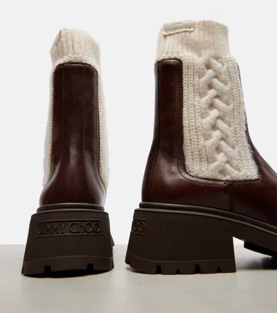 Jimmy Choo Tamia 70 Cable-knit Wool And Leather Chelsea Boots In Brown