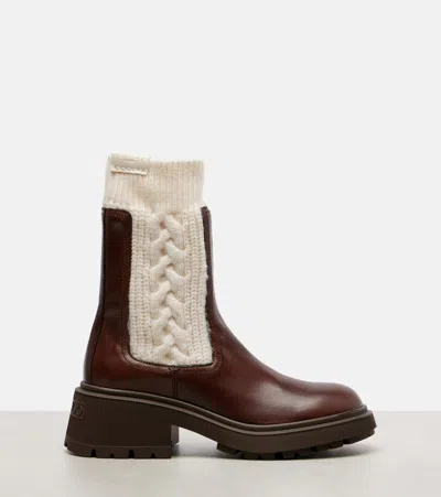Jimmy Choo Tamia 70 Cable-knit Wool And Leather Chelsea Boots In Brown