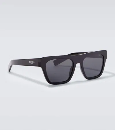 Prada Logo-print Rectangle-frame Sunglasses In Black
