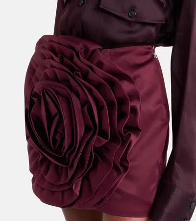 Rotate Birger Christensen Flower-embellished Mini Skirt In Burgundy