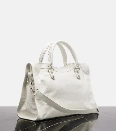 Balenciaga Medium Handbag With Detachable Strap And Studded Accents In White