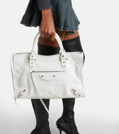 Balenciaga Medium Handbag With Detachable Strap And Studded Accents In White