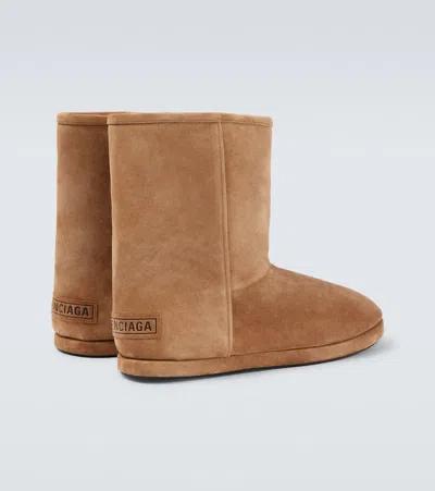 Balenciaga Suede Ankle Boots Round Toe In Brown