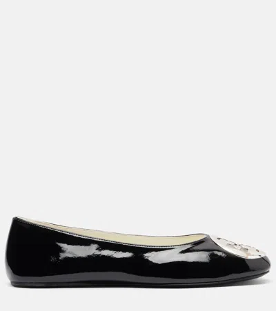 Tory Burch Reva Logo-plaque Leather Ballet Flats In Black