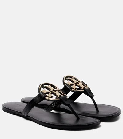 Tory Burch Metal Miller Leather Thong Sandals In Black