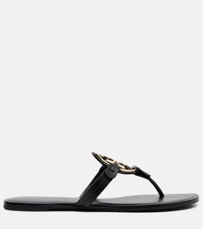 Tory Burch Metal Miller Leather Thong Sandals In Black