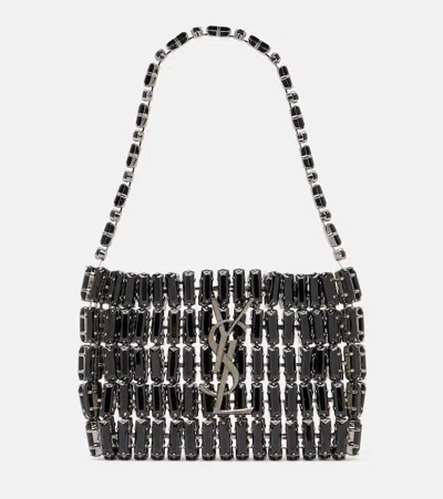 Saint Laurent Cassandre Micro Embellished Shoulder Bag In Silver
