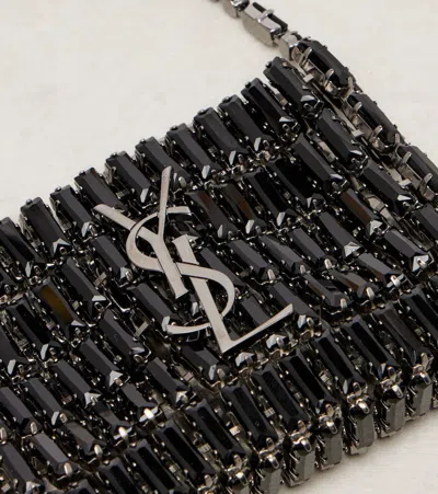 Saint Laurent Cassandre Micro Embellished Shoulder Bag In Silver