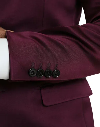 Dolce & Gabbana Maroon Silk Single Breasted Coat Blazer In Burgundy