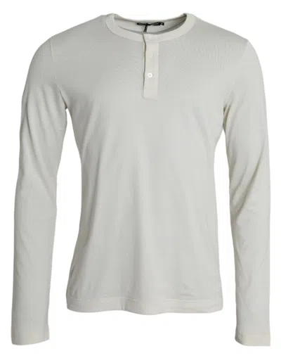 Dolce & Gabbana Off White Cotton Round Neck Pullover Sweater In Multi