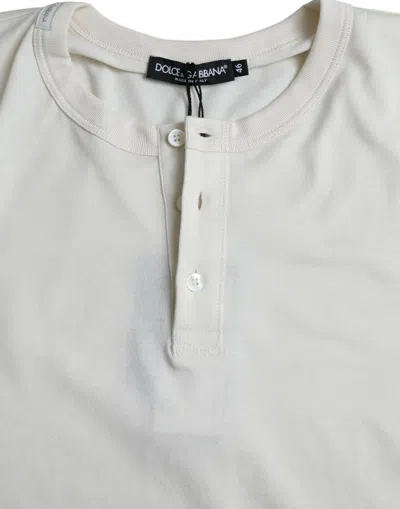 Dolce & Gabbana Off White Cotton Round Neck Pullover Sweater In Multi