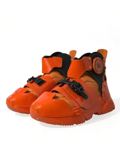 Dolce & Gabbana Orange Multi Panel Chunky High Top Sneakers Men's Shoes In Multi