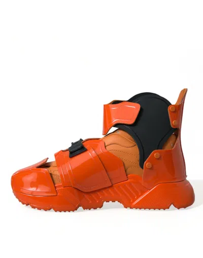 Dolce & Gabbana Orange Multi Panel Chunky High Top Sneakers Men's Shoes In Multi