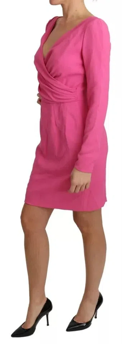 Pre-owned Dolce & Gabbana Pink Plunging Bodycon Sheath Mini Rayon Women's Dress ()