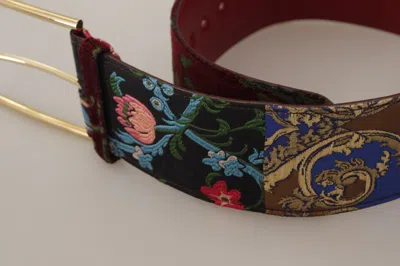Dolce & Gabbana Red Embroidered Leather Gold Logo Metal Buckle Belt In Gray