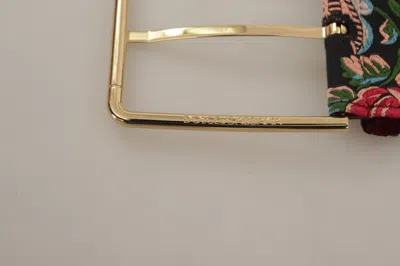 Dolce & Gabbana Red Embroidered Leather Gold Logo Metal Buckle Belt In Gray