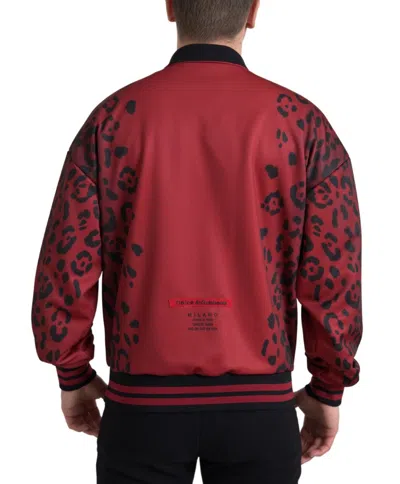 Dolce & Gabbana Red Leopard Polyester Bomber Full Zip  Jacket In Red