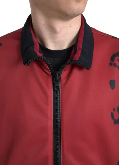 Dolce & Gabbana Red Leopard Polyester Bomber Full Zip  Jacket In Red