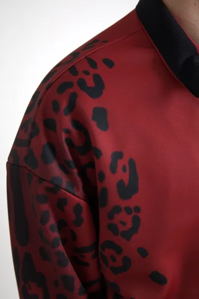 Dolce & Gabbana Red Leopard Polyester Bomber Full Zip  Jacket In Red