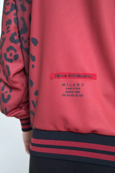 Dolce & Gabbana Red Leopard Polyester Bomber Full Zip  Jacket In Red