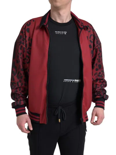 Dolce & Gabbana Red Leopard Polyester Bomber Full Zip  Jacket In Red
