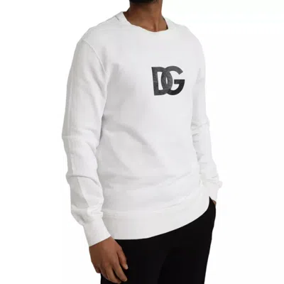 Pre-owned Dolce & Gabbana White Logo Cotton Crew Neck Pullover Men's Sweater ()