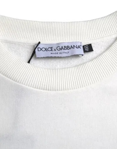 Pre-owned Dolce & Gabbana White Logo Cotton Crew Neck Pullover Men's Sweater ()