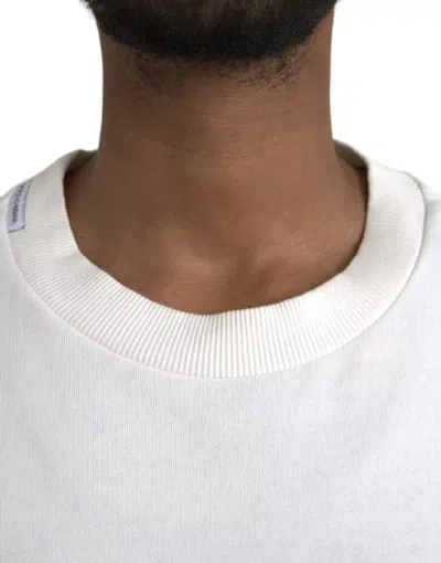 Pre-owned Dolce & Gabbana White Logo Cotton Crew Neck Pullover Men's Sweater ()